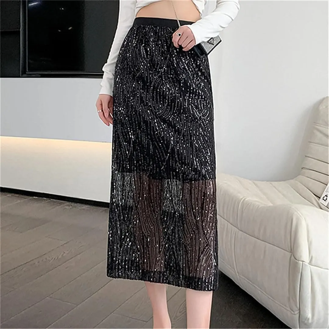 Women Summer Slight Strech High Waist Solid Color Mid Length Casual Skirts