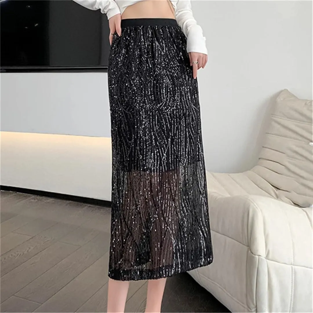 Women Summer Slight Strech High Waist Solid Color Mid Length Casual Skirts