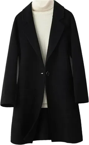 Women Wool Coat Long Double-Faced Wool Overcoat Fashion Suit Collar Outerwear
