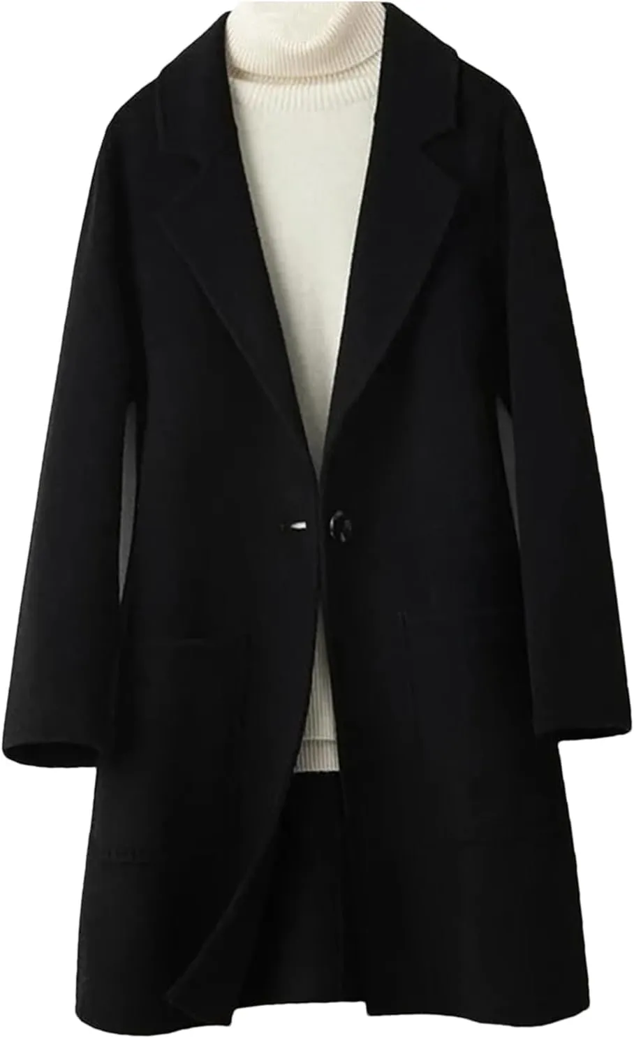 Women Wool Coat Long Double-Faced Wool Overcoat Fashion Suit Collar Outerwear
