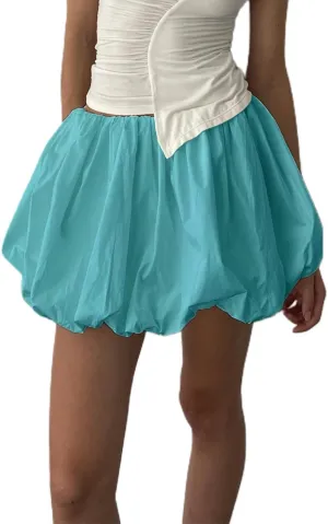 Women Y2K Bubble Mini Skirt High Waist A-line Flared Short Skirt Pleated Skater Mini Skirt Going Out Summer
