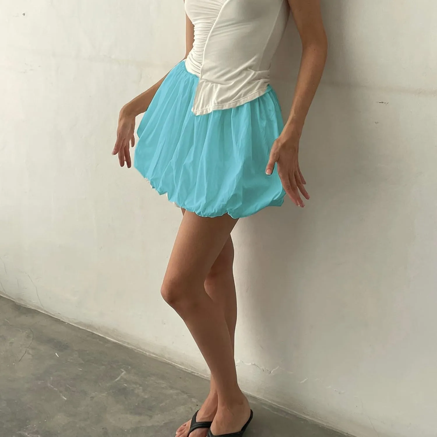 Women Y2K Bubble Mini Skirt High Waist A-line Flared Short Skirt Pleated Skater Mini Skirt Going Out Summer