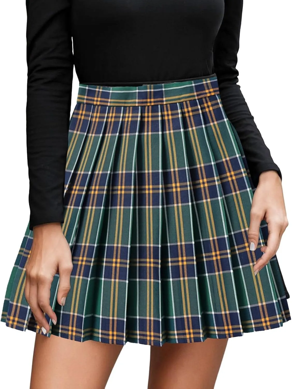 Women's A-line Plaid Skater Pleated Skirts, High Waist Short Mini Y2K Style Tennis Skirt Skort for School Women