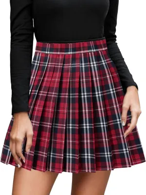 Women's A-line Plaid Skater Pleated Skirts, High Waist Short Mini Y2K Style Tennis Skirt Skort for School Women