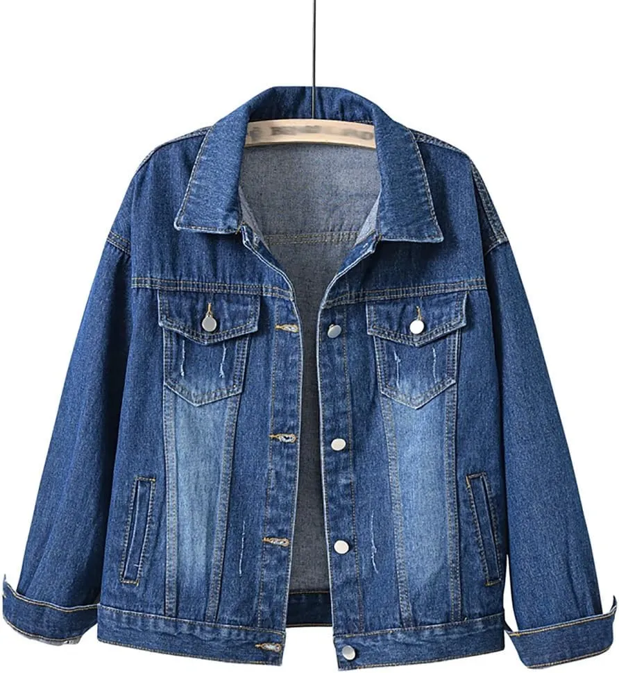 Women's Casual Jean Jacket Single Breasted Short Denim Jacket Coat With Pockets Autumn Winter Tops