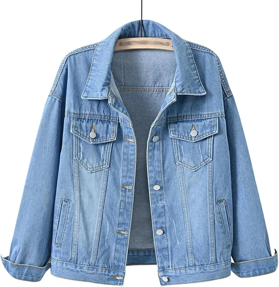 Women's Casual Jean Jacket Single Breasted Short Denim Jacket Coat With Pockets Autumn Winter Tops