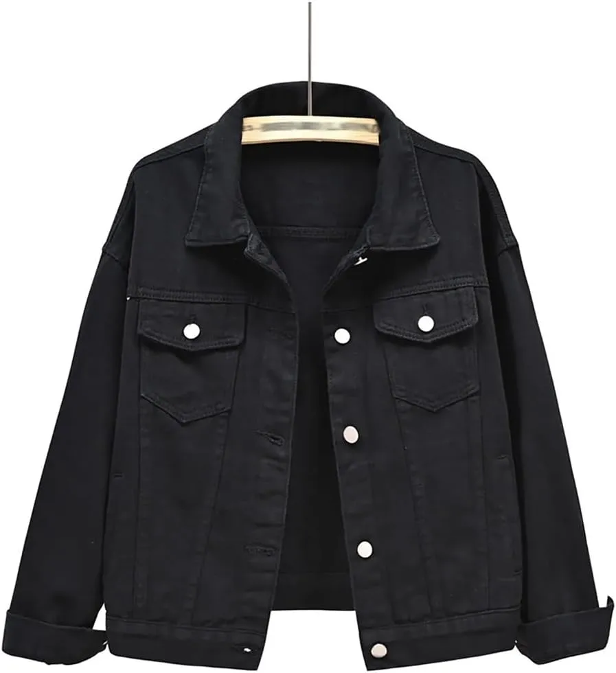 Women's Casual Jean Jacket Single Breasted Short Denim Jacket Coat With Pockets Autumn Winter Tops