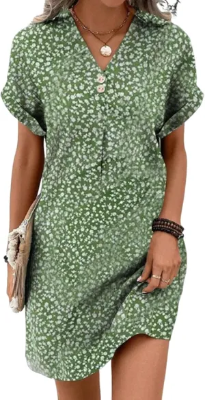 Women's Casual Short Sleeve V-Neck Floral Print Shift Dress Summer Vacation Daily Mini Dress