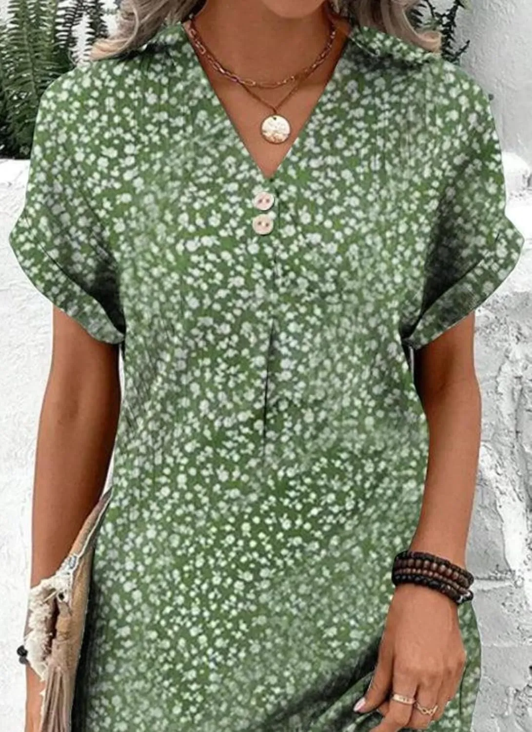 Women's Casual Short Sleeve V-Neck Floral Print Shift Dress Summer Vacation Daily Mini Dress