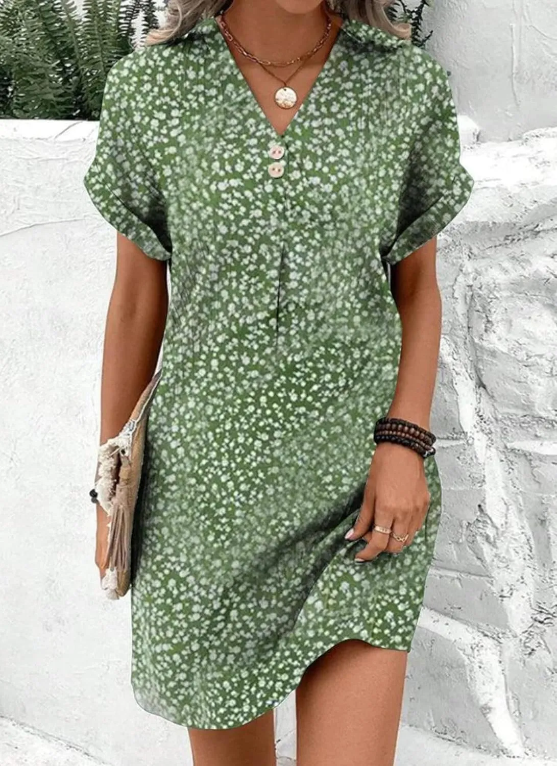 Women's Casual Short Sleeve V-Neck Floral Print Shift Dress Summer Vacation Daily Mini Dress