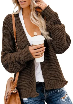 Womens Chunky Knit Cardigan Lightweight Fall Open Front Long Sleeve Loose Solid Color Casual Cardigan Sweaters