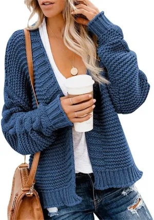 Womens Chunky Knit Cardigan Lightweight Fall Open Front Long Sleeve Loose Solid Color Casual Cardigan Sweaters