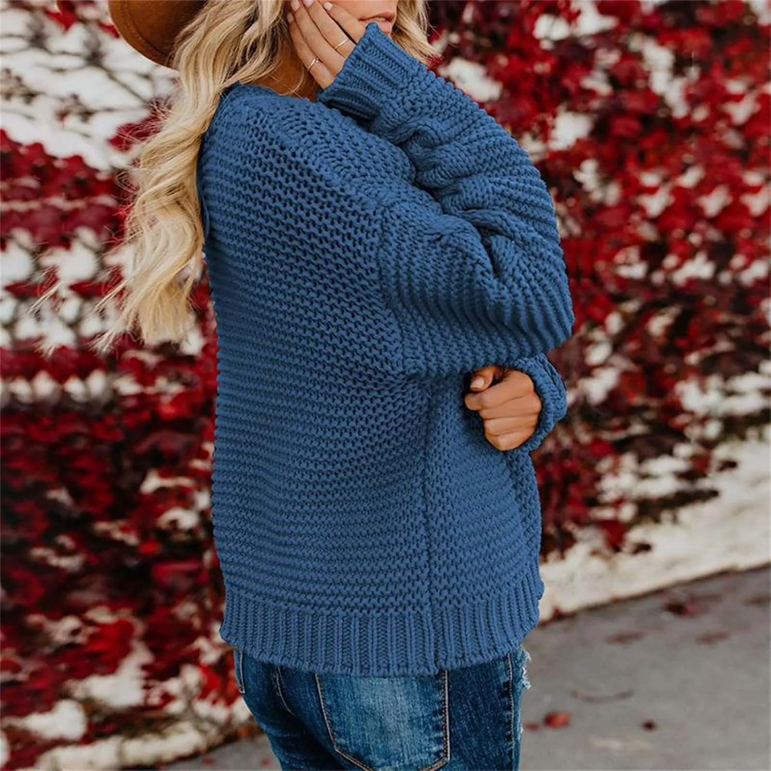 Womens Chunky Knit Cardigan Lightweight Fall Open Front Long Sleeve Loose Solid Color Casual Cardigan Sweaters