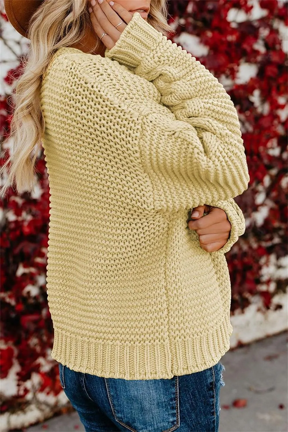 Womens Chunky Knit Cardigan Lightweight Fall Open Front Long Sleeve Loose Solid Color Casual Cardigan Sweaters