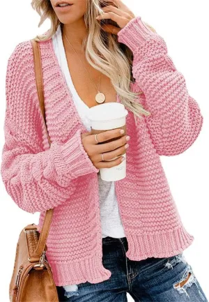 Womens Chunky Knit Cardigan Lightweight Fall Open Front Long Sleeve Loose Solid Color Casual Cardigan Sweaters