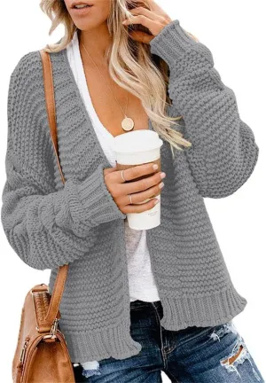 Womens Chunky Knit Cardigan Lightweight Fall Open Front Long Sleeve Loose Solid Color Casual Cardigan Sweaters