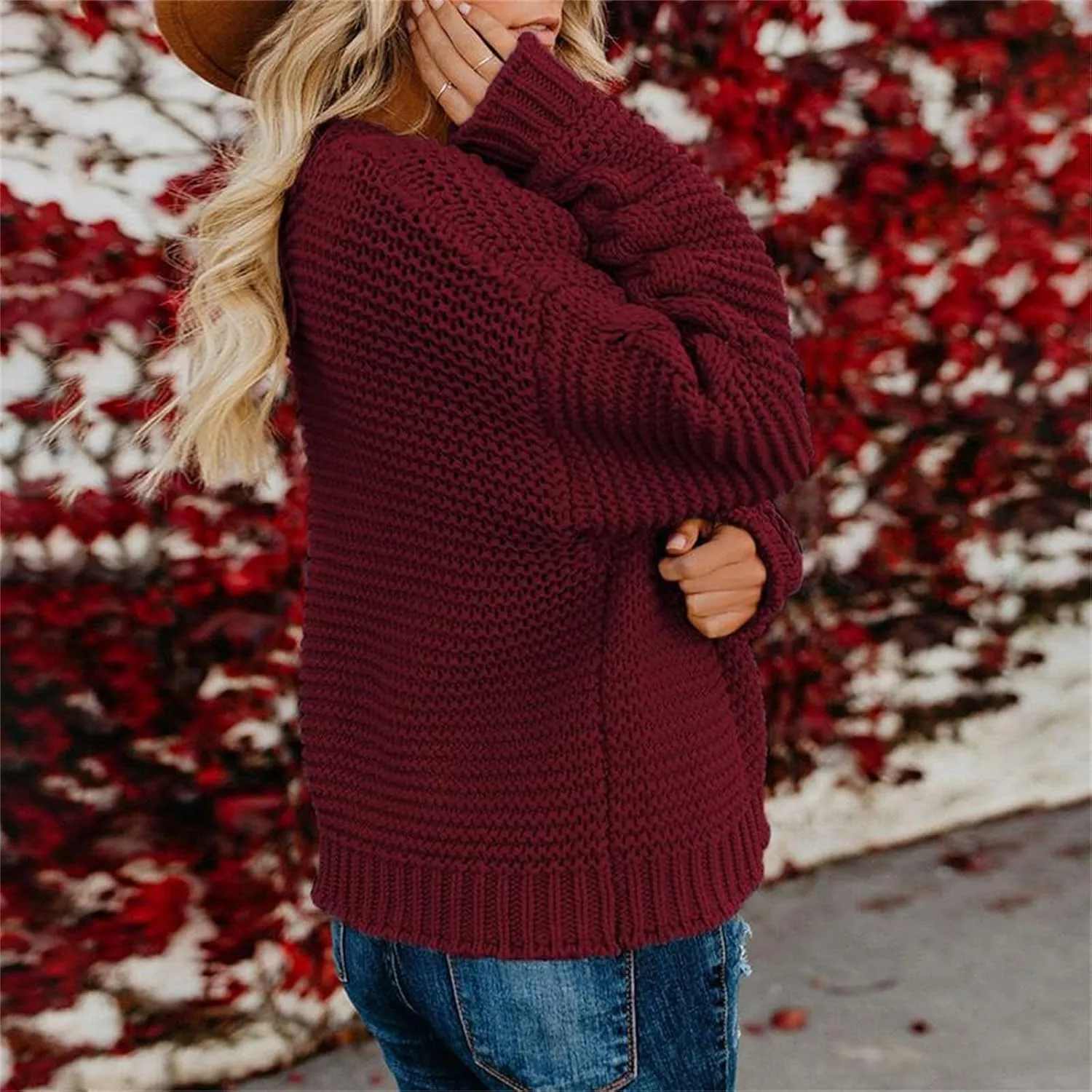 Womens Chunky Knit Cardigan Lightweight Fall Open Front Long Sleeve Loose Solid Color Casual Cardigan Sweaters