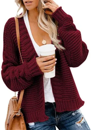 Womens Chunky Knit Cardigan Lightweight Fall Open Front Long Sleeve Loose Solid Color Casual Cardigan Sweaters