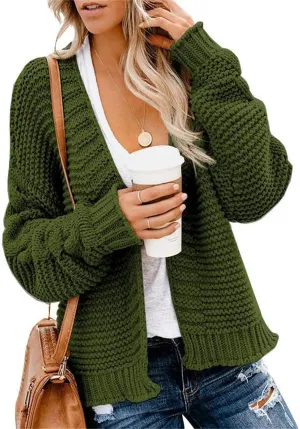 Womens Chunky Knit Cardigan Lightweight Fall Open Front Long Sleeve Loose Solid Color Casual Cardigan Sweaters