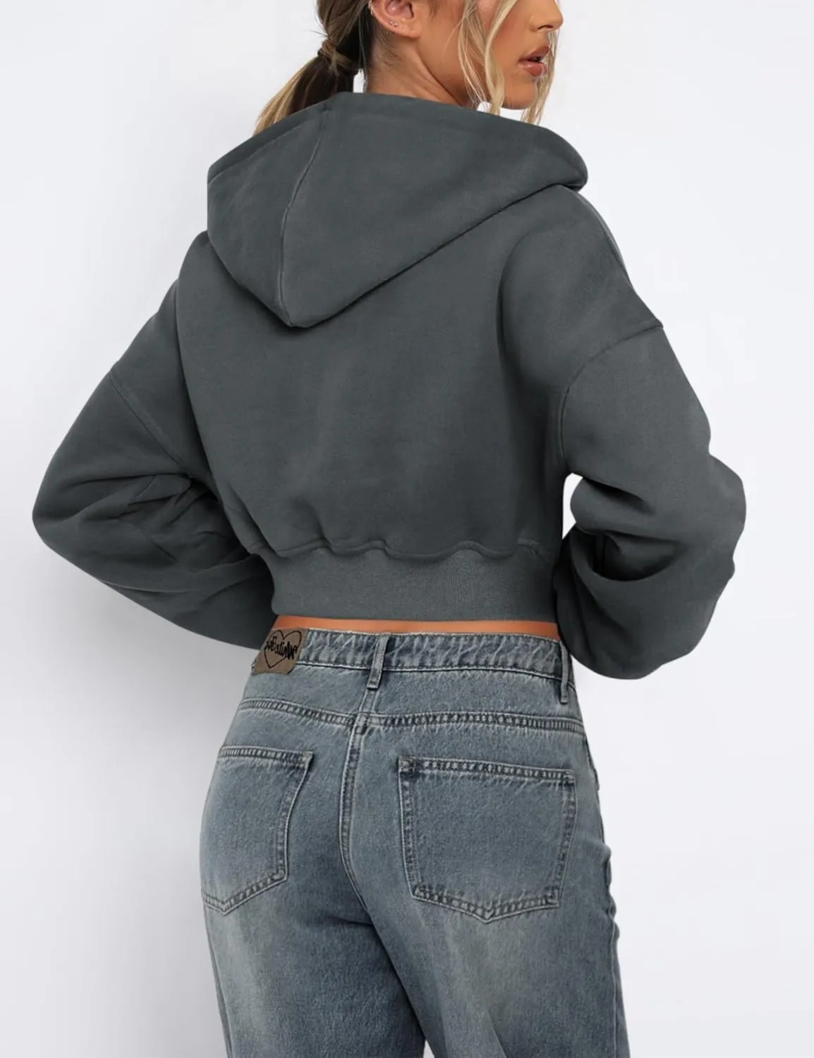 Women's Cropped Zip Up Hoodies Casual Long Sleeve Sweatshirt Pullover Tops