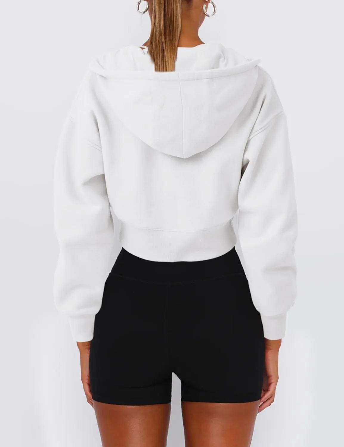 Women's Cropped Zip Up Hoodies Casual Long Sleeve Sweatshirt Pullover Tops