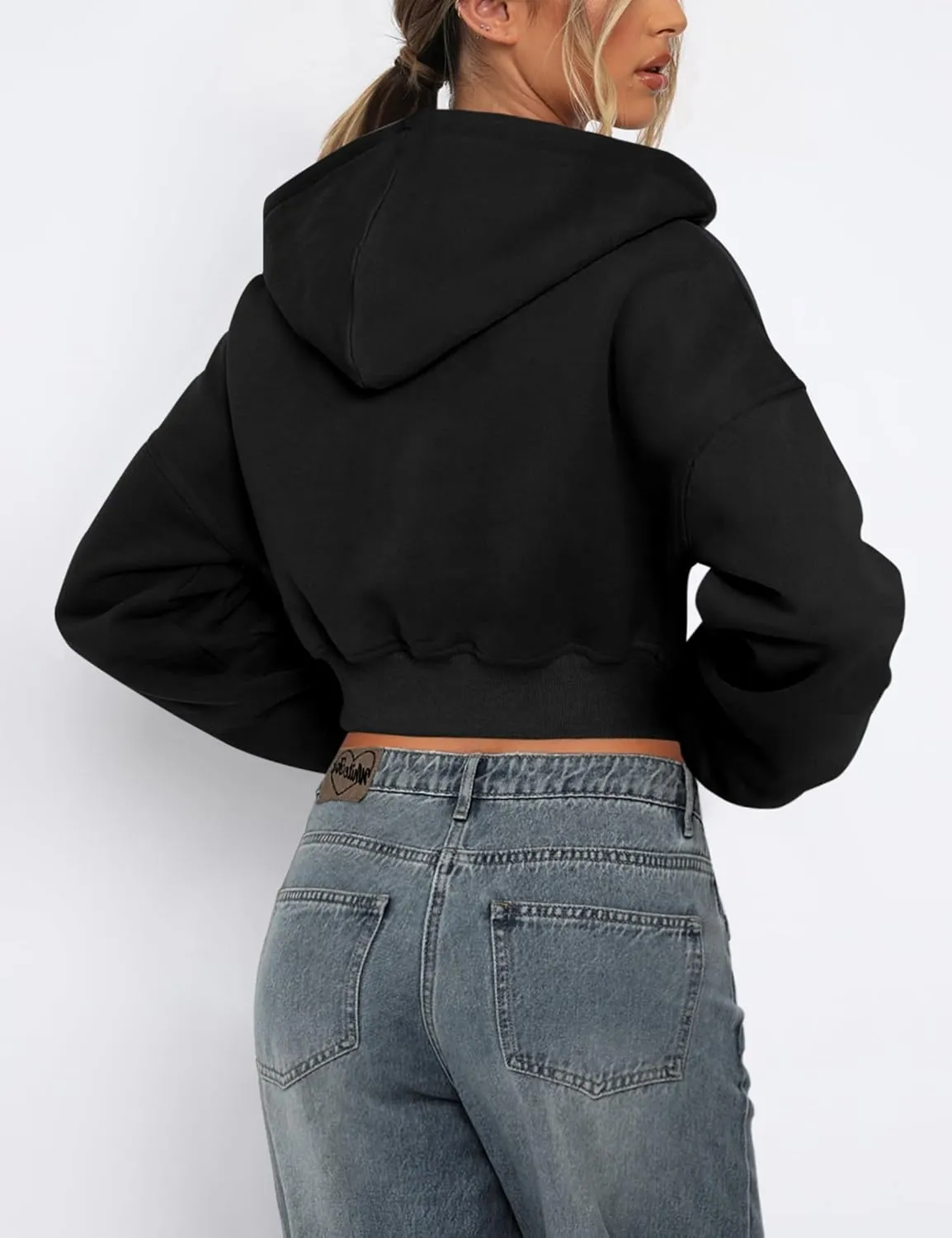 Women's Cropped Zip Up Hoodies Casual Long Sleeve Sweatshirt Pullover Tops