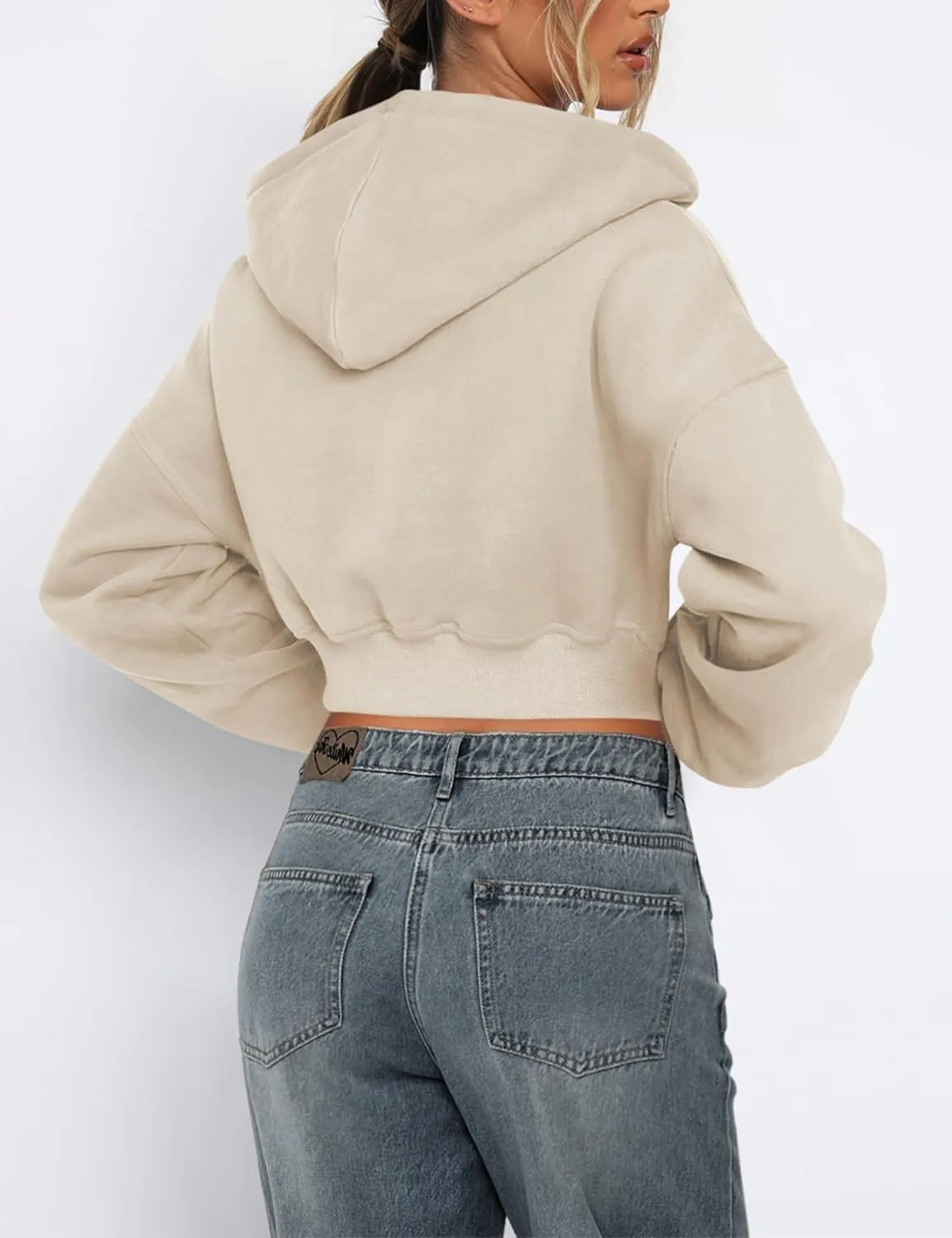 Women's Cropped Zip Up Hoodies Casual Long Sleeve Sweatshirt Pullover Tops
