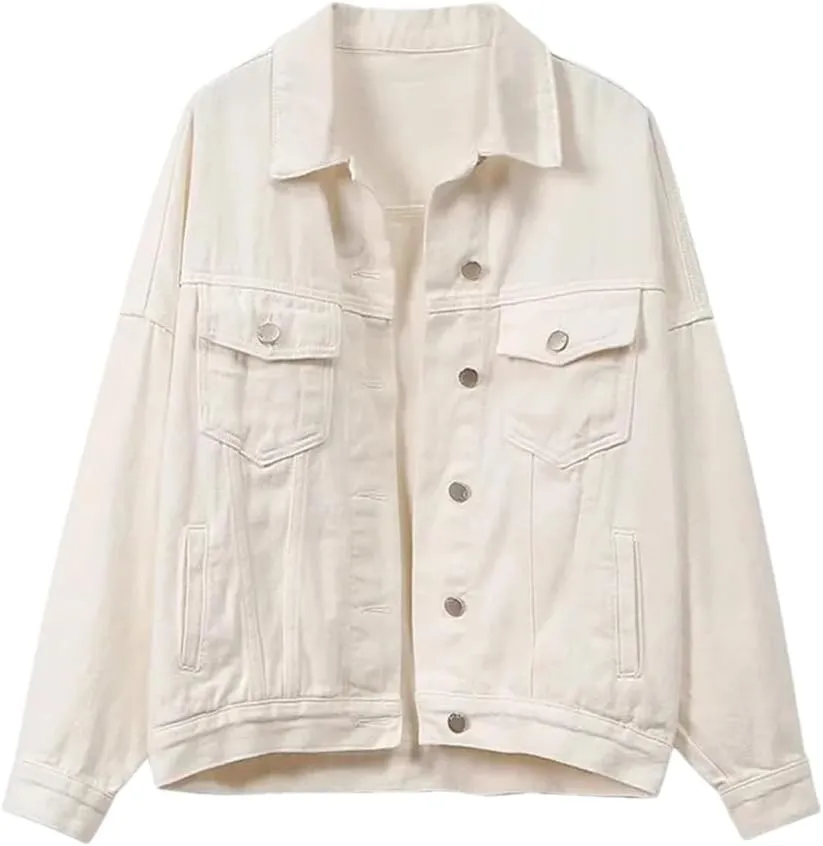 Women's Denim Jacket Loose-Fit Vintage Long Sleeve Spring Autumn Style Korean LOOSE Top
