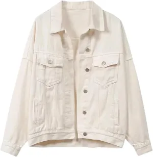 Women's Denim Jacket Loose-Fit Vintage Long Sleeve Spring Autumn Style Korean LOOSE Top