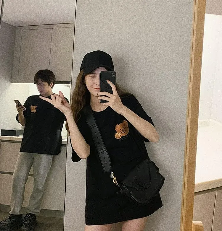 Womens Fairycore Cute Bear Graphic Print Short Sleeve Tops Crewneck Y2K Tee Oversized Aesthetic Streetwear