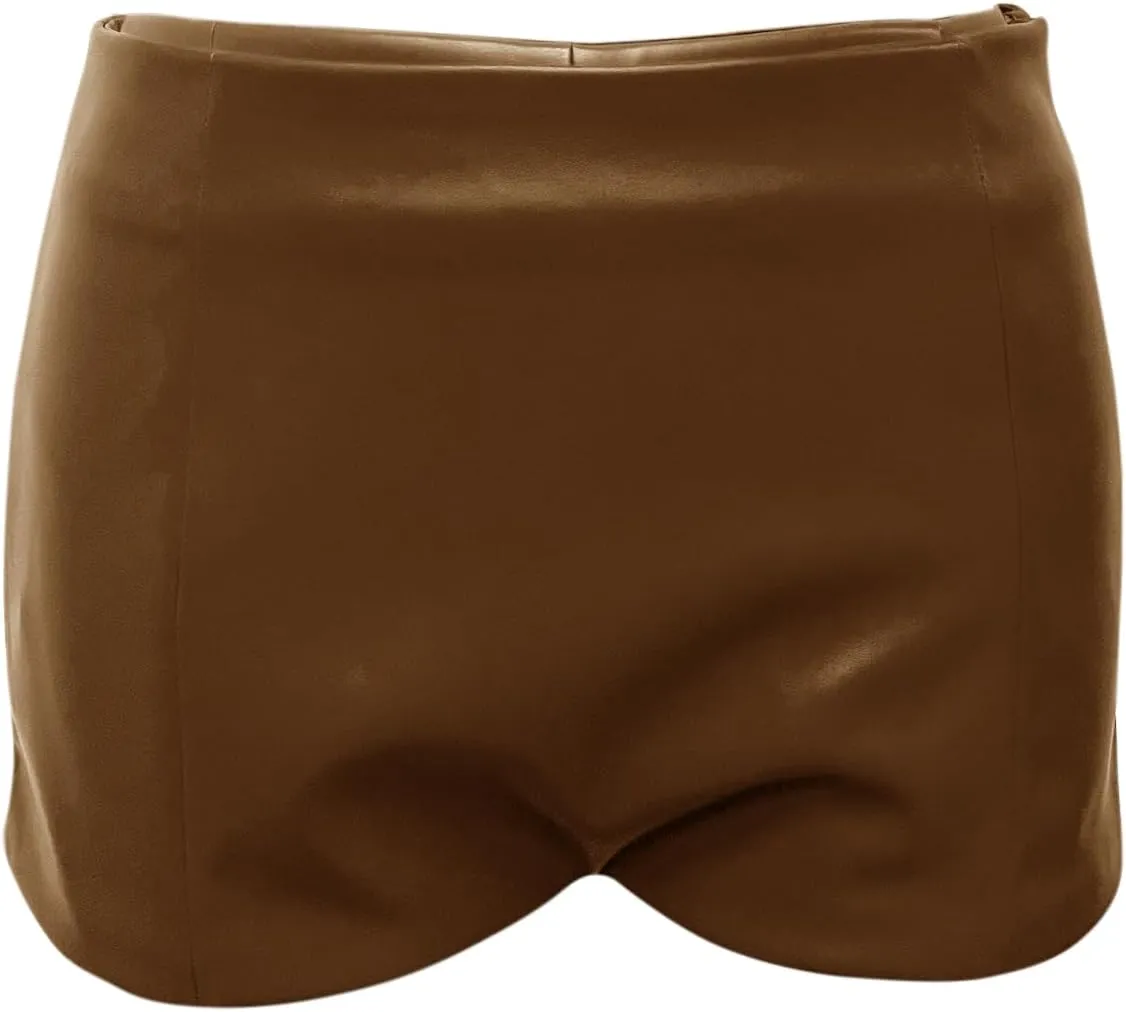 Women's Faux Leather Shorts High Waist Stretch Skinny Mini Shorts Sexy Hot Pants