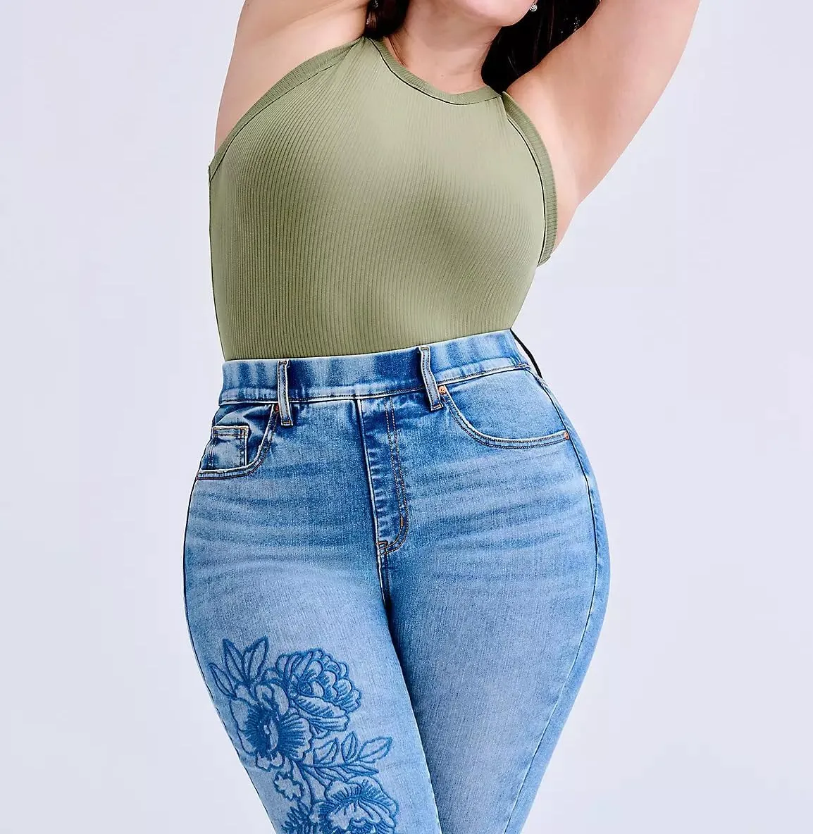 Women's Floral Embroidered Skinny Jeans High Waisted Stretch Denim Pants Slim Fit Flower Jeans