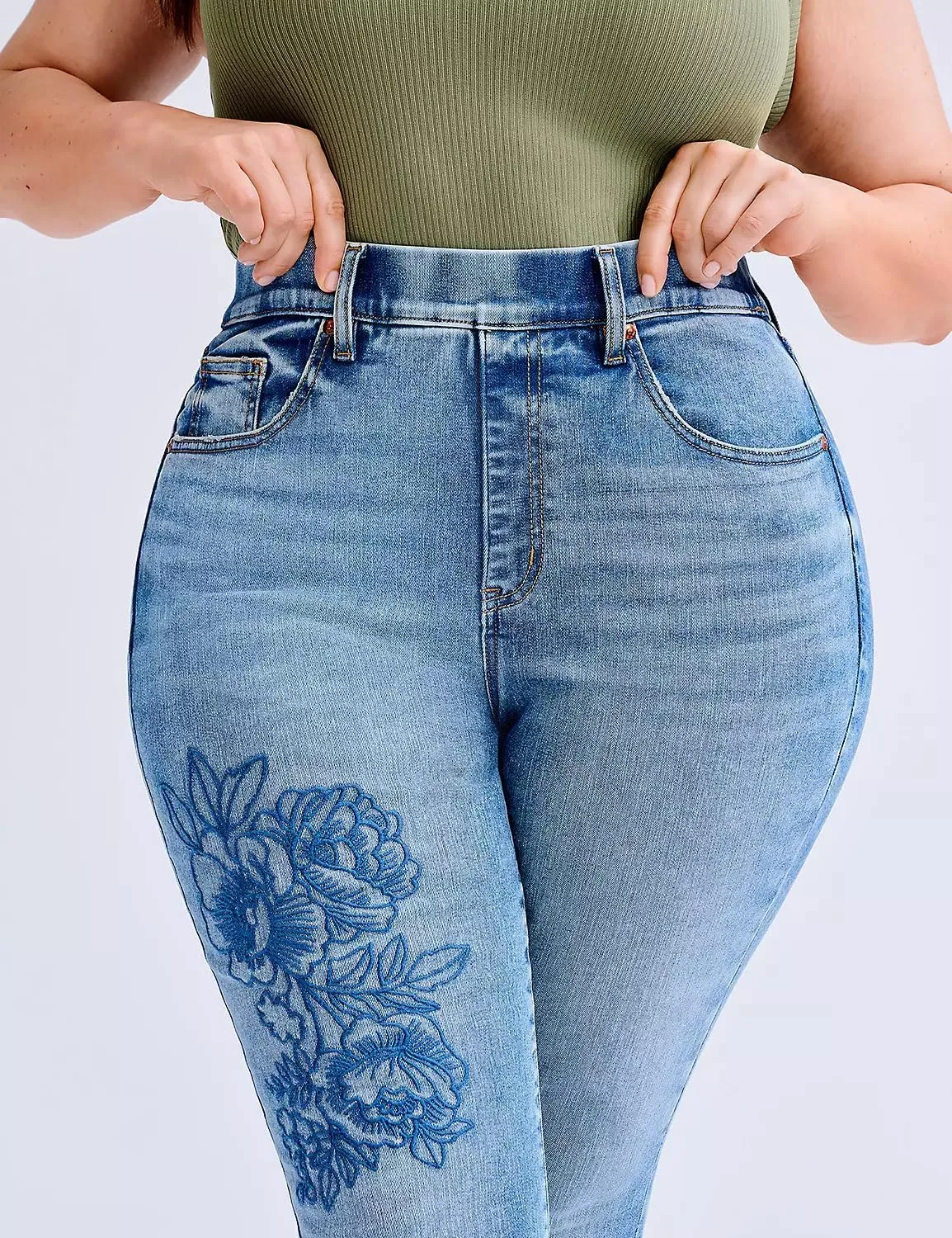 Women's Floral Embroidered Skinny Jeans High Waisted Stretch Denim Pants Slim Fit Flower Jeans