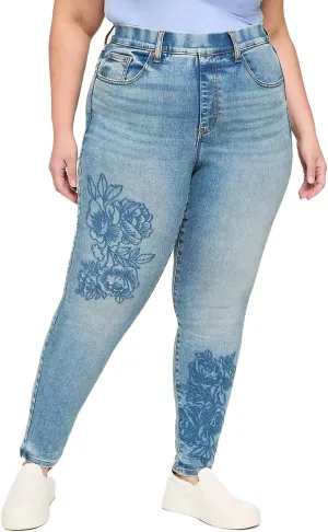 Women's Floral Embroidered Skinny Jeans High Waisted Stretch Denim Pants Slim Fit Flower Jeans