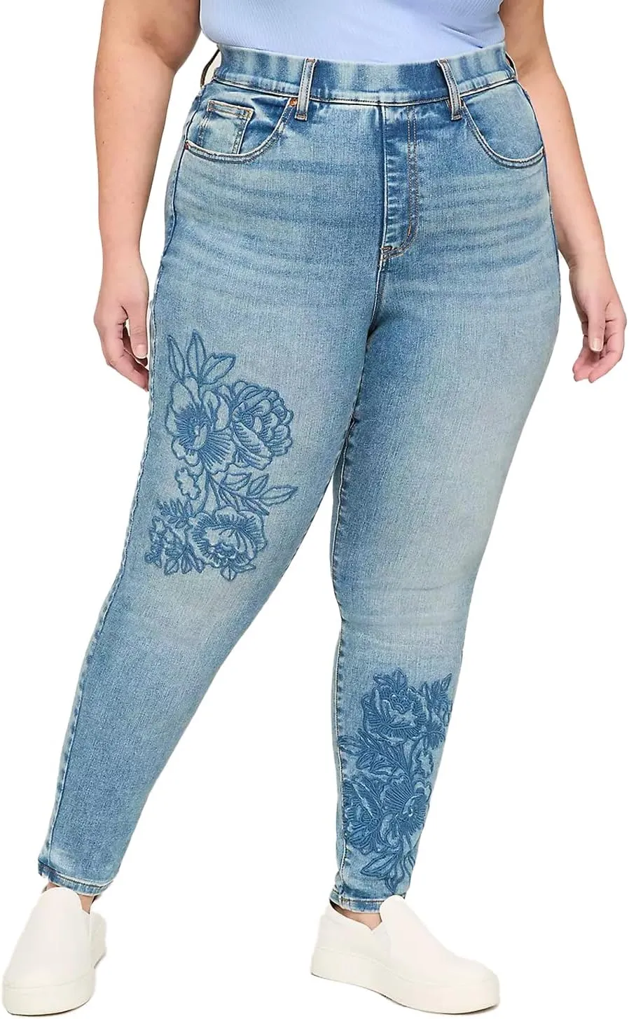 Women's Floral Embroidered Skinny Jeans High Waisted Stretch Denim Pants Slim Fit Flower Jeans