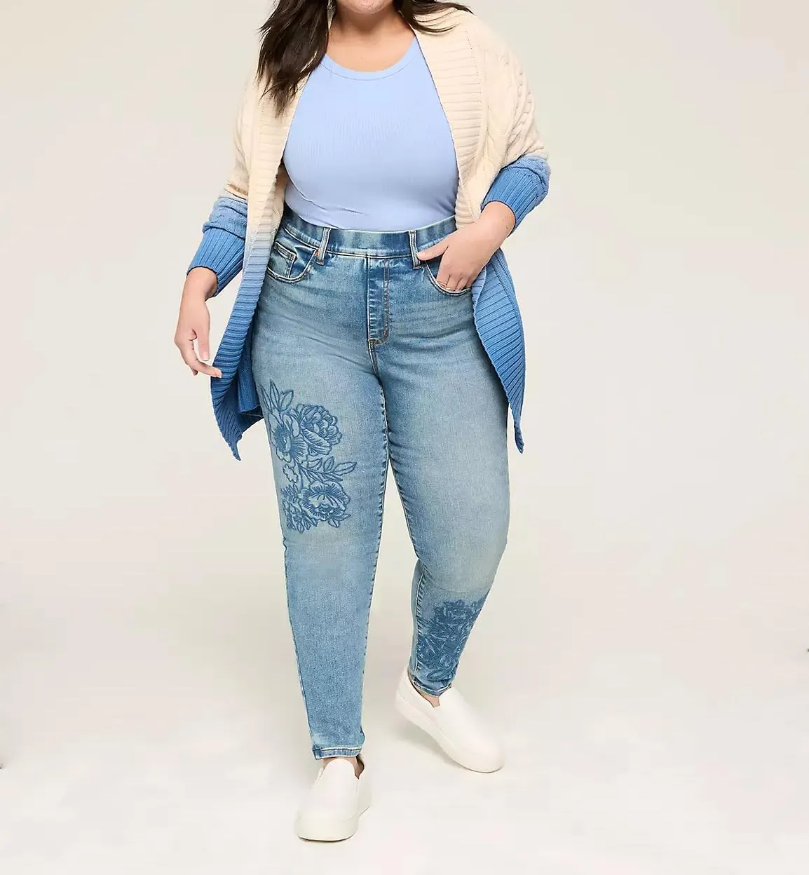 Women's Floral Embroidered Skinny Jeans High Waisted Stretch Denim Pants Slim Fit Flower Jeans