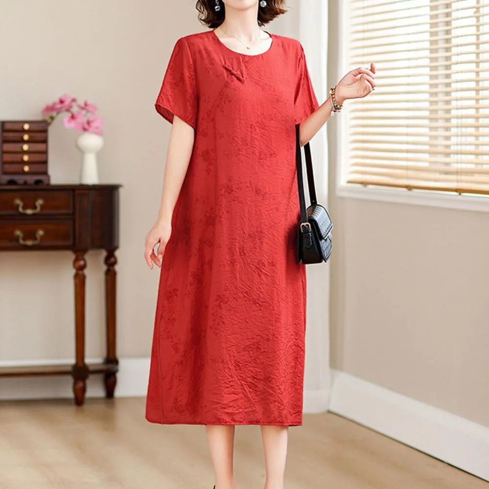 Womens Flowy Floral Crewneck Midi Dress Elegant Shift Dress Cheongsam Dress Summer Maternity Wedding Guest Vacation Dresses