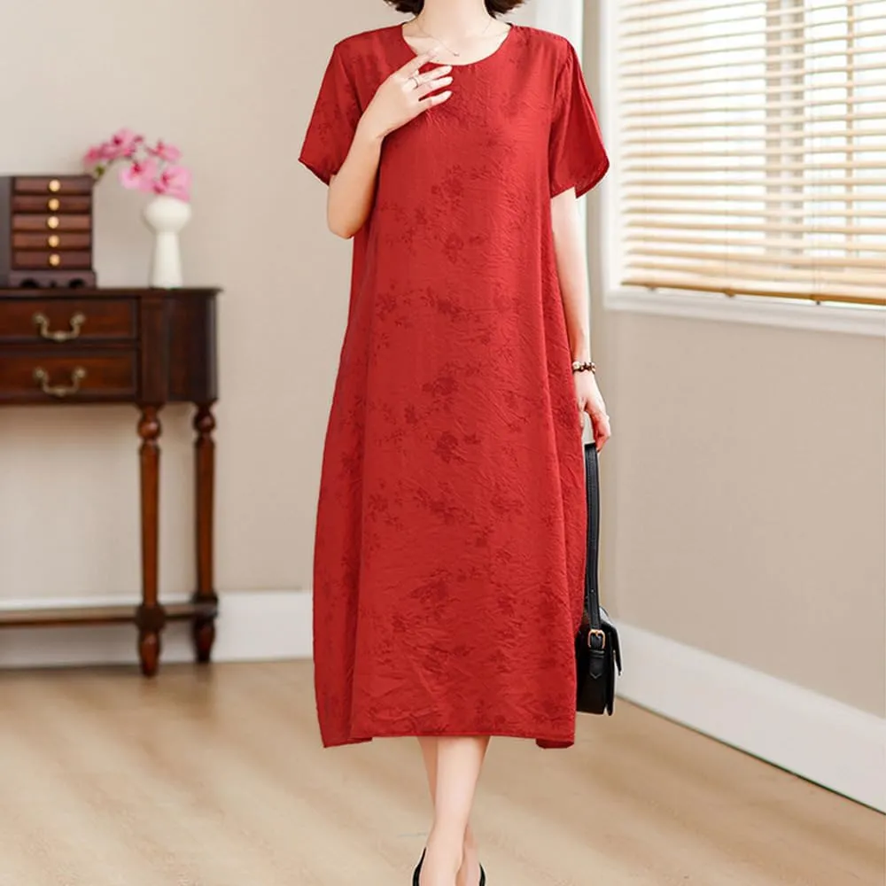 Womens Flowy Floral Crewneck Midi Dress Elegant Shift Dress Cheongsam Dress Summer Maternity Wedding Guest Vacation Dresses