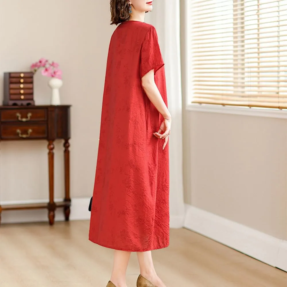 Womens Flowy Floral Crewneck Midi Dress Elegant Shift Dress Cheongsam Dress Summer Maternity Wedding Guest Vacation Dresses