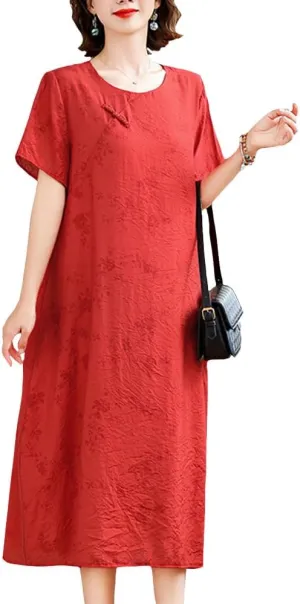 Womens Flowy Floral Crewneck Midi Dress Elegant Shift Dress Cheongsam Dress Summer Maternity Wedding Guest Vacation Dresses