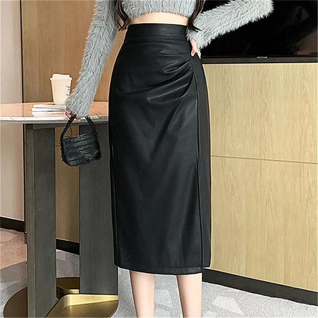 Women's High Waist Pleated Medium Length Office Lady Casual Skirts
