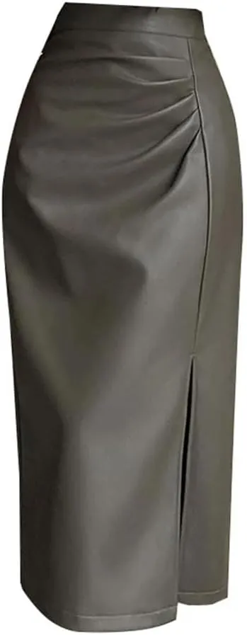 Women's High Waist Pleated Medium Length Office Lady Casual Skirts