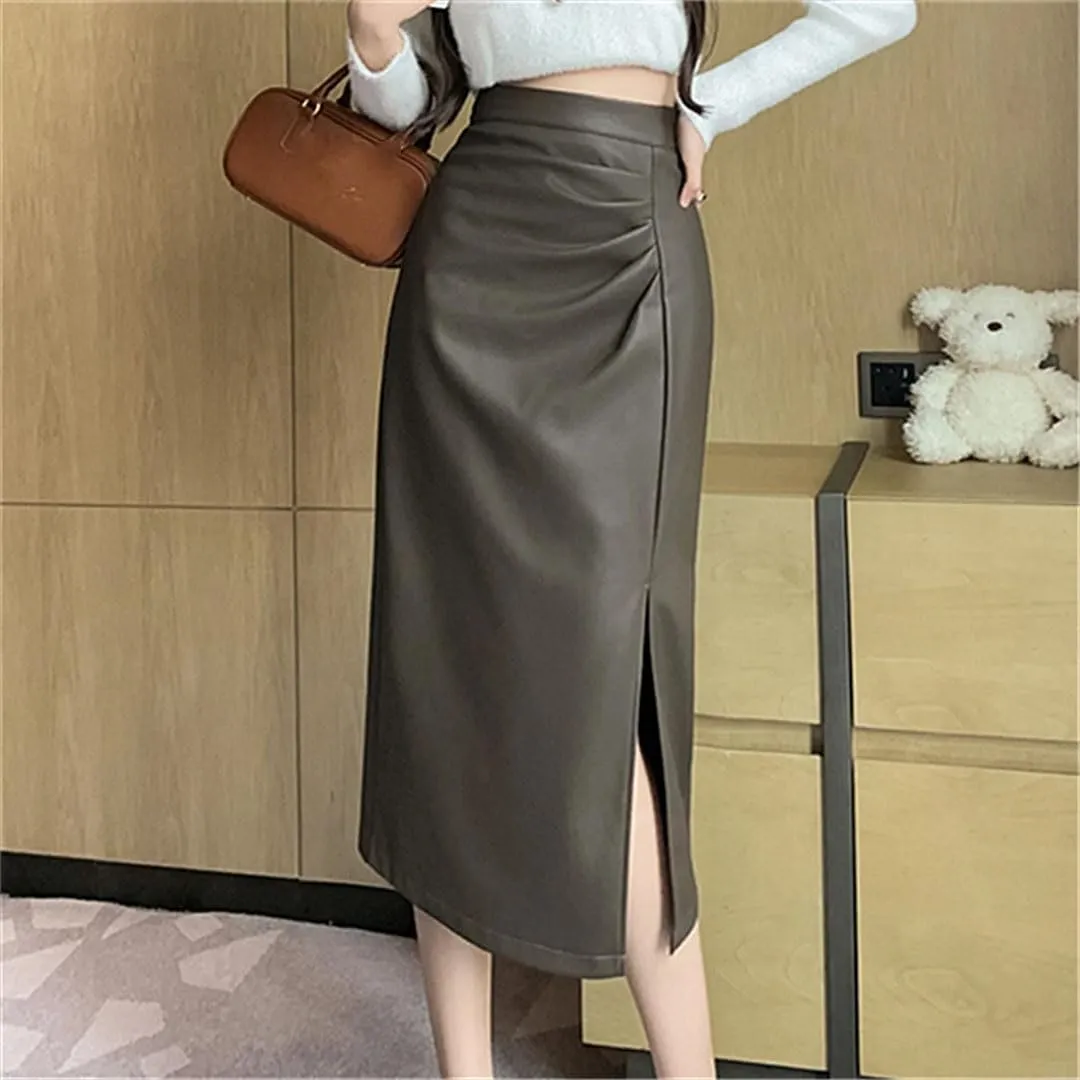 Women's High Waist Pleated Medium Length Office Lady Casual Skirts
