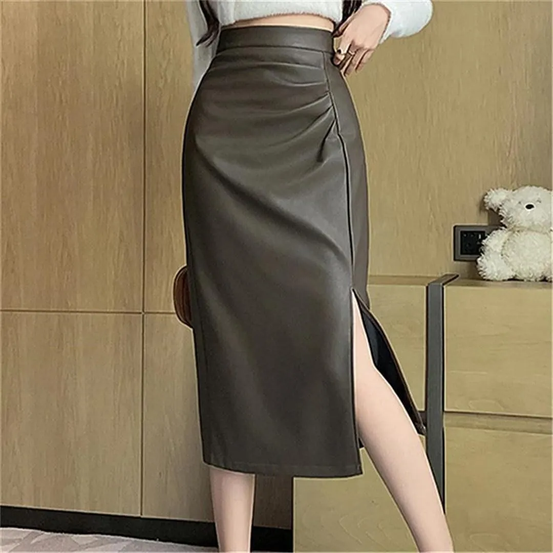 Women's High Waist Pleated Medium Length Office Lady Casual Skirts