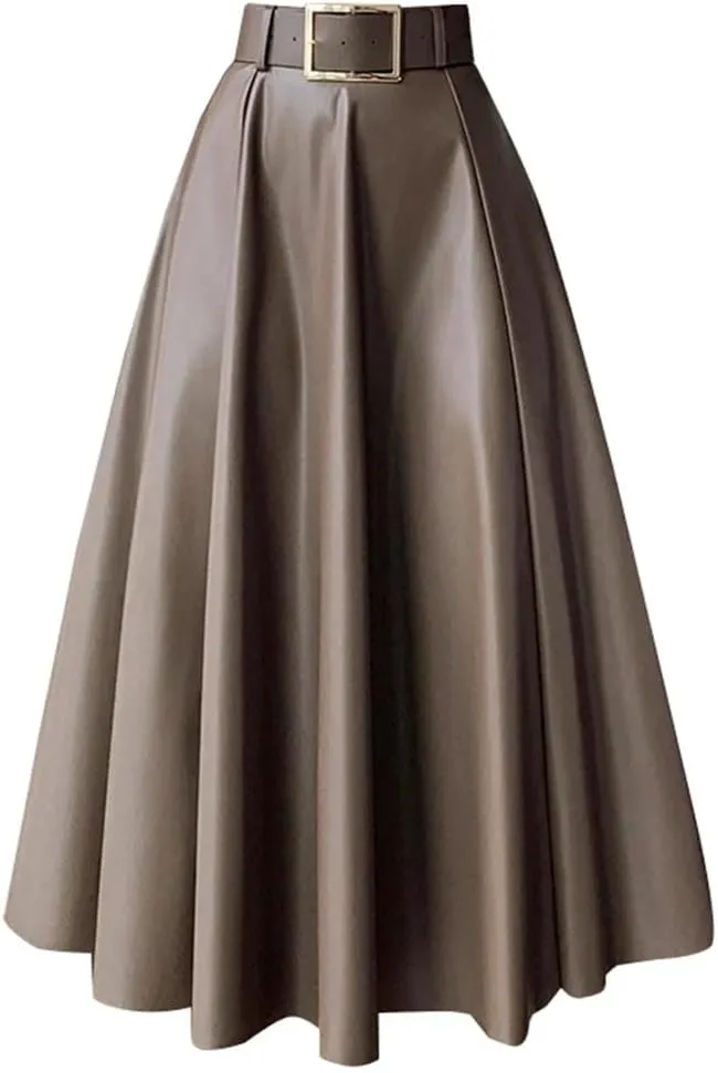 Women's High Waist Umbrella Solid Color Office Lady Pleated Casual Long Skirts
