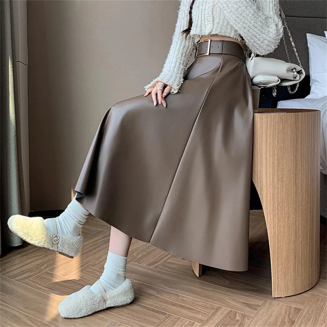 Women's High Waist Umbrella Solid Color Office Lady Pleated Casual Long Skirts