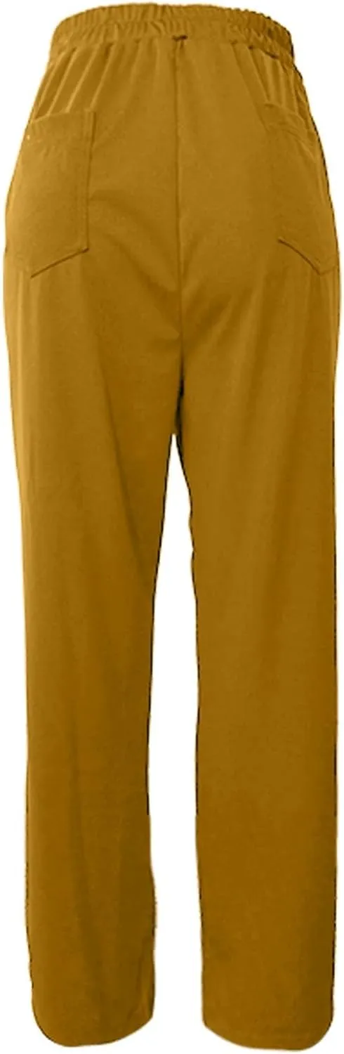 Womens High Waisted Button Pants Front Pocket Casual Loose Fit Outdoor Fashion Streetwear Straight Leg Causal Trouser