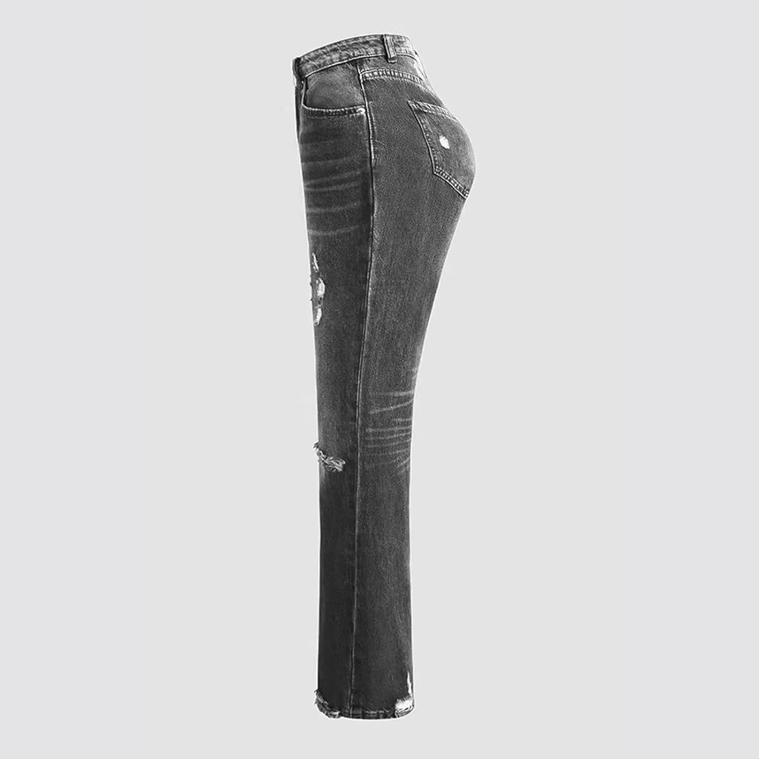 Women's High-Waisted Ripped Jeans Fashionable Distressed Gradient Casual Denim Pant Street Hip Hop Trendy Streetwears