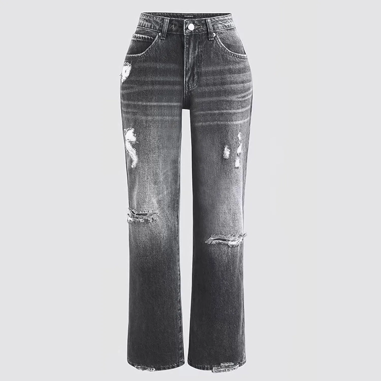 Women's High-Waisted Ripped Jeans Fashionable Distressed Gradient Casual Denim Pant Street Hip Hop Trendy Streetwears