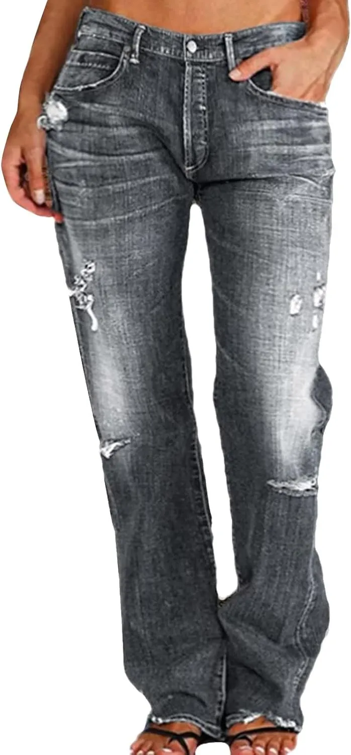 Women's High-Waisted Ripped Jeans Fashionable Distressed Gradient Casual Denim Pant Street Hip Hop Trendy Streetwears
